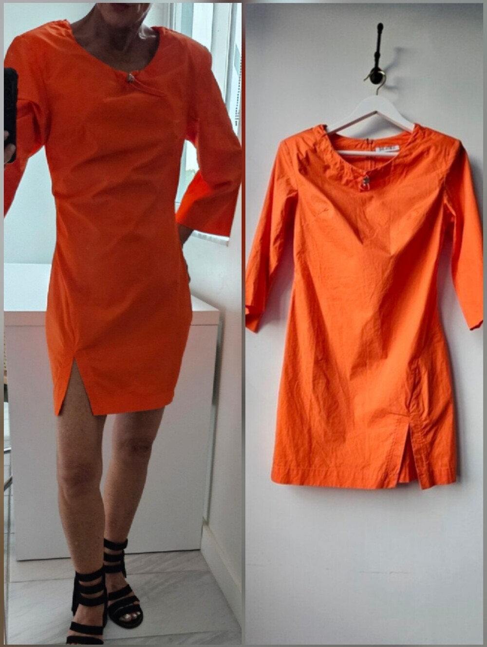 The Attico Orange Toggle Long Sleeve Shoulder Pad Slit Mini Dress